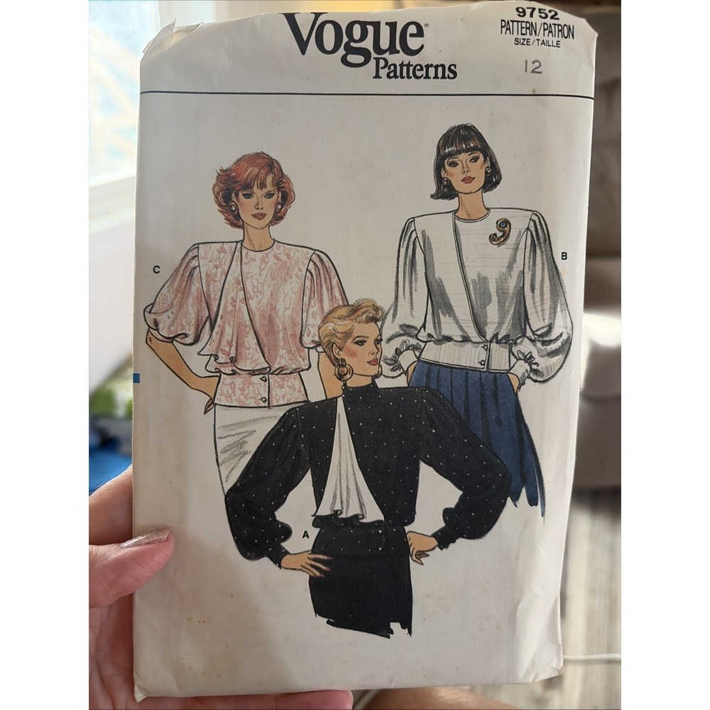 Vogue 9752 Sewing Pattern Wrap Blouse Size 12 Vintage 80s Uncut Blouson Top